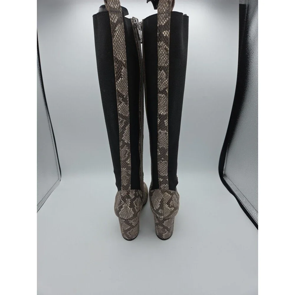 Donald Pliner Womens SZ 6.5 Snake Print Riding Boot Block Heel Boots EUC Parley